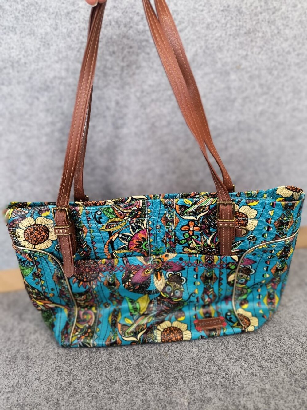 Sakroots Blue Floral Tote Bag Sunflower Boho Canvas Shoulder Purse Multicolor